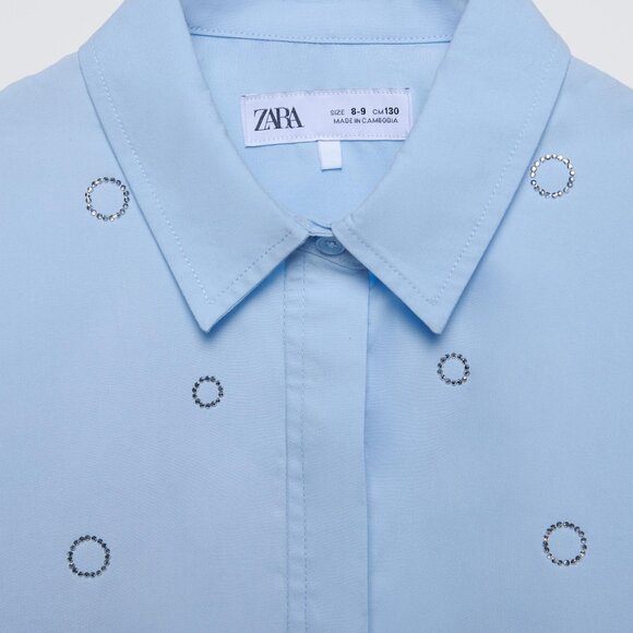 Zara Girls light Blue RHINESTONE SHIRT New 13-14 - Picture 3 of 17